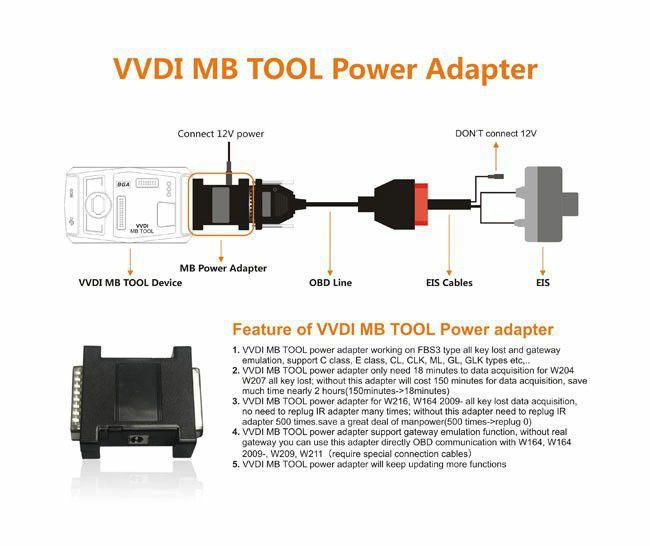 адаптер питания VVVDI MB в сочетании с VVDI Mercedes для сбора данных