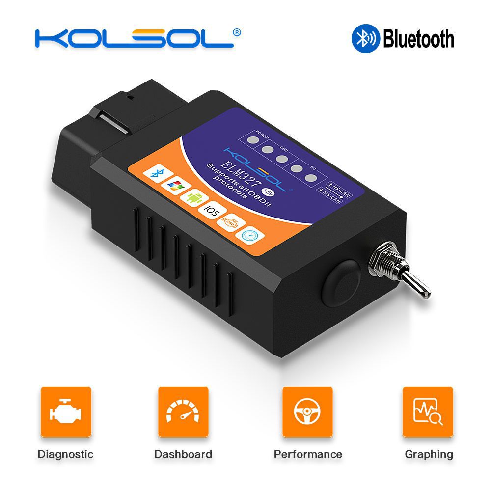 сканер Bluetooth OBD2 V1.5 ELM327 KOLSOL ELM327 с модифицированным переключателем HS - CAN / MS - CAN на кристалл Ford CH340 + 25K80