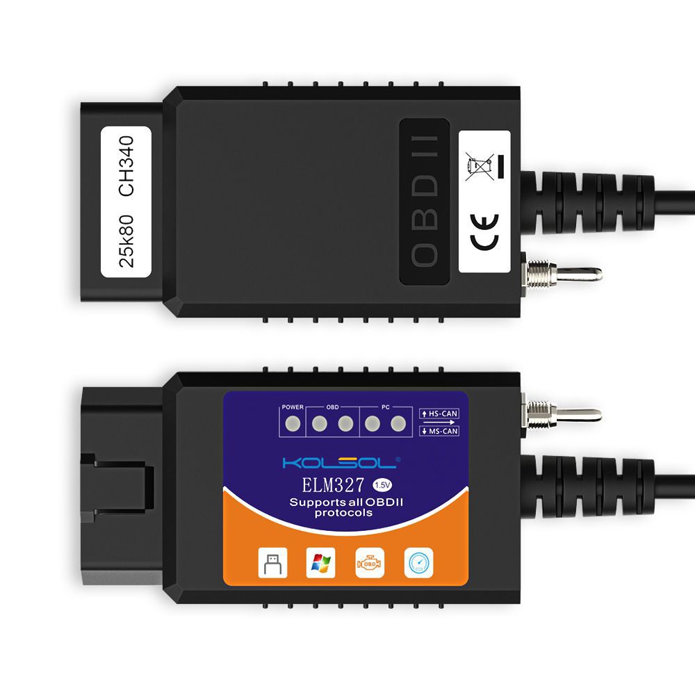 KOLSOL ELM327 USB V1.5, модифицировано для Ford ELMCONfig Forscan CH340 + 25K80 чип HS - CAN / MS - CAN