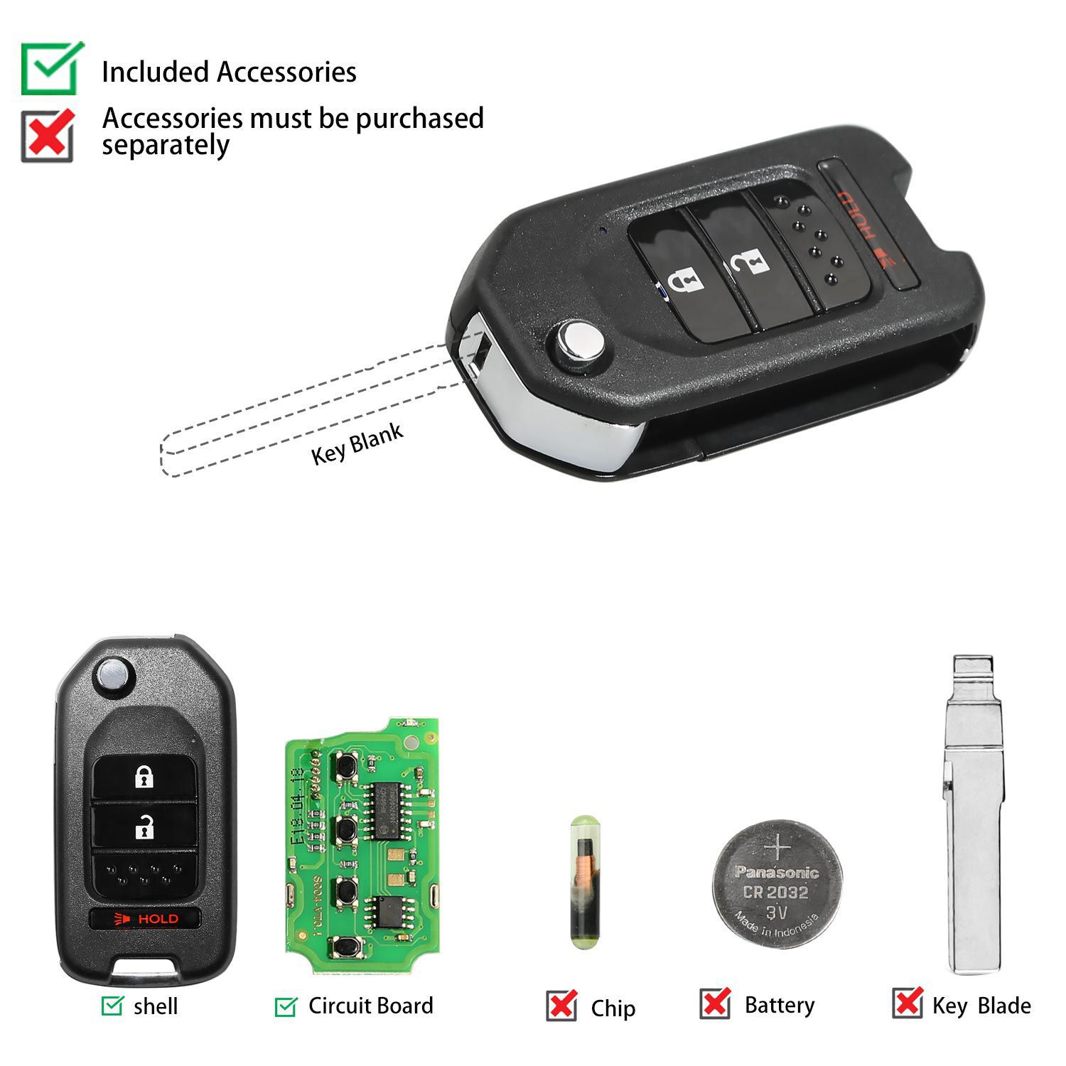 Xhorse XKHO02EN кабель дистанционный ключ Хонда флип 2 + 1 кнопка 5